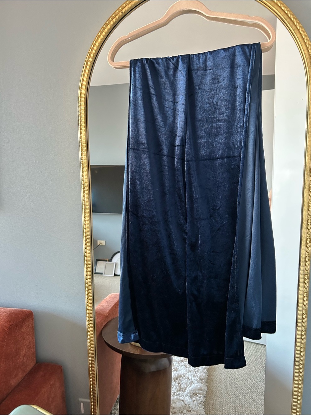 Navy Velvet Midi Skirt - Women's Classic Style